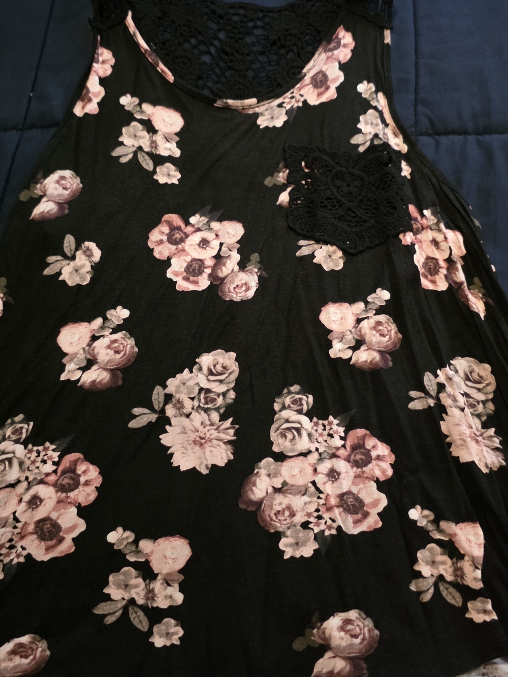 Ardene Black Tank Top with Pink Floral Accents